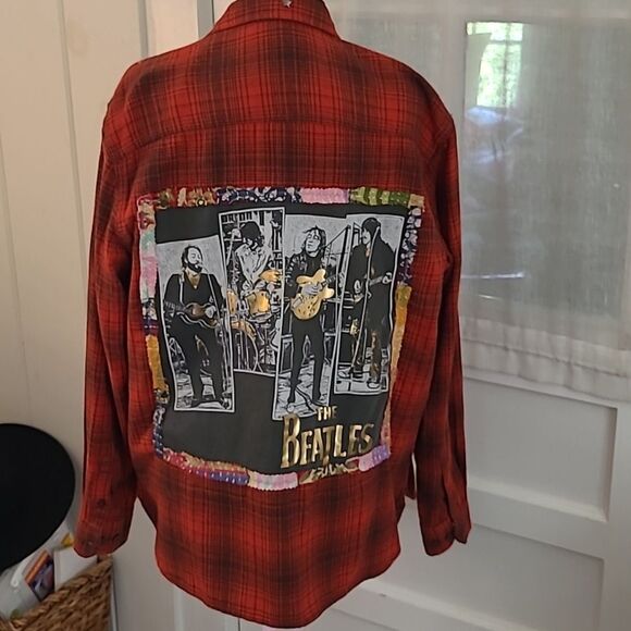 Upcycled Tops - Handmade Vintage Upcycled Kantha & Flannel Shacket - The Beatles